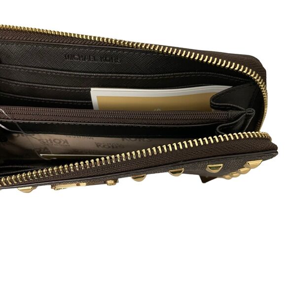Michael Kors Wallet Jet Set Studded ZA Continental Brown MK Signature - Picture 3 of 4